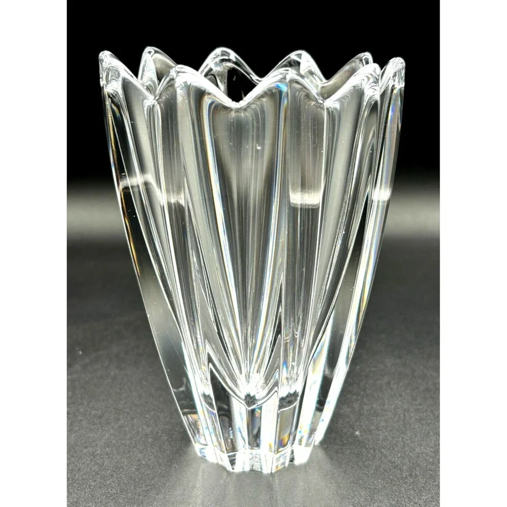 Vintage Orrefors Heavy Crystal Flower Vase Signed Made in Sweden 5.75” Gorgeous!